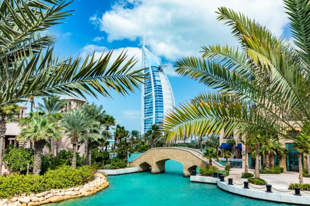 Burj Al Arab seen from madinat jumeirah in Dubai UAE